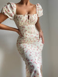 Fashion Casual Floral Square Neck Dress