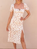 Fashion Casual Floral Square Neck Dress