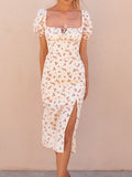 Fashion Casual Floral Square Neck Dress