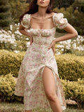 New Chiffon Puff Sleeve Floral French Long Skirt