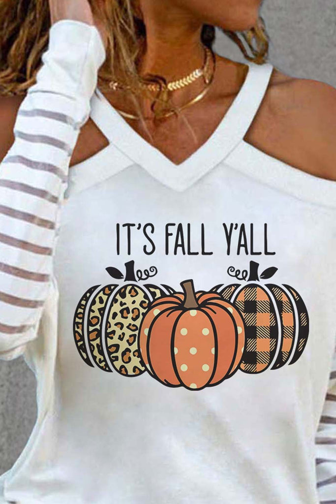 Women's T-shirts Pumpkin Leopard Print Cold Shoulder T-shirt