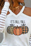 Women's T-shirts Pumpkin Leopard Print Cold Shoulder T-shirt