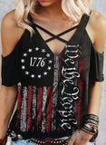 1776 Vintage USA Flag Off-Shoulder T-Shirt
