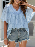 Flared Sleeve V Neck Chiffon Top