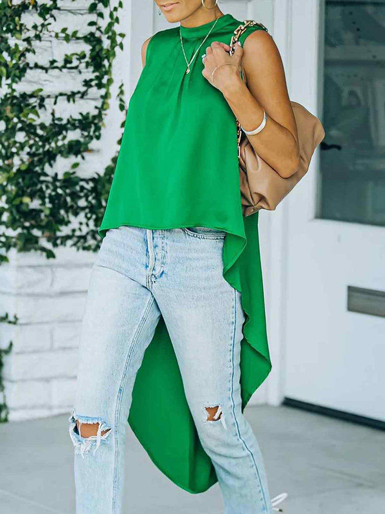 Plain Sleeveless Dip Hem Top