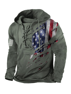 USA Flag Lace-Up Vintage Hoodie