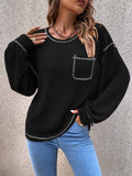 Solid Color Knit Pullover Sweater with Pocket