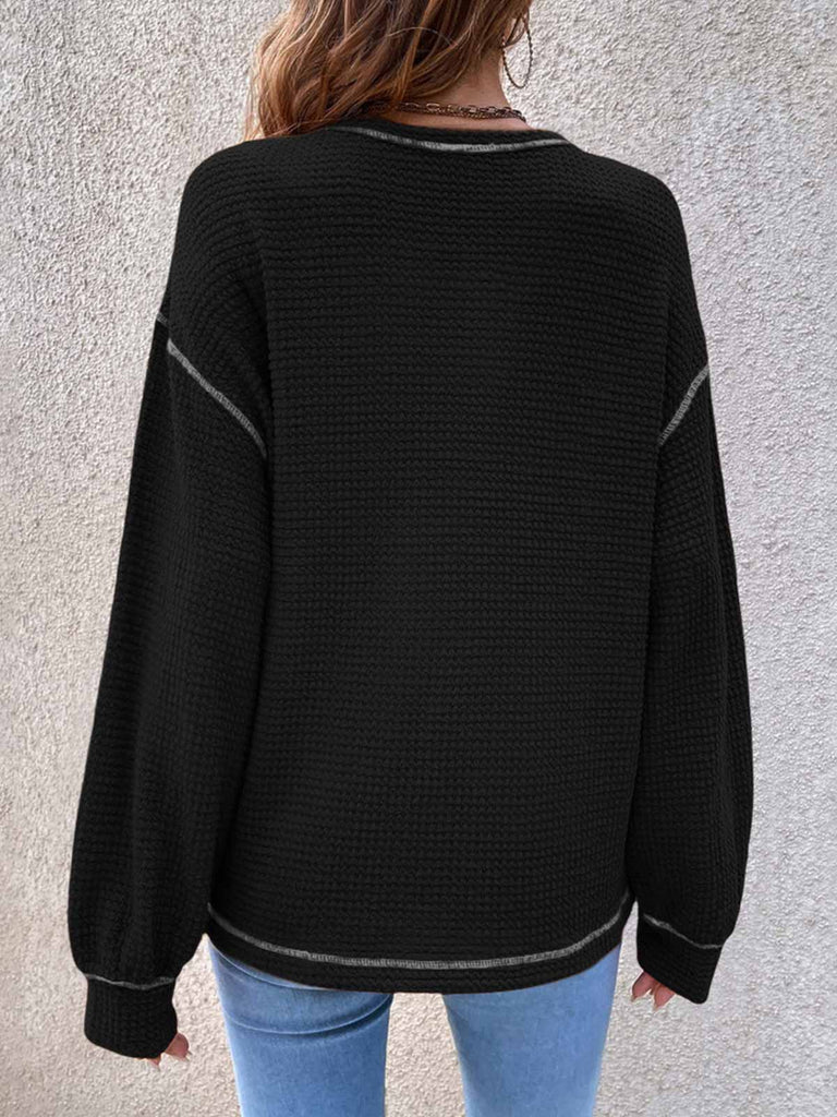 Solid Color Knit Pullover Sweater with Pocket