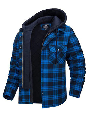 Flannel Jacket with Removable Hood Plaid Quilted Lining