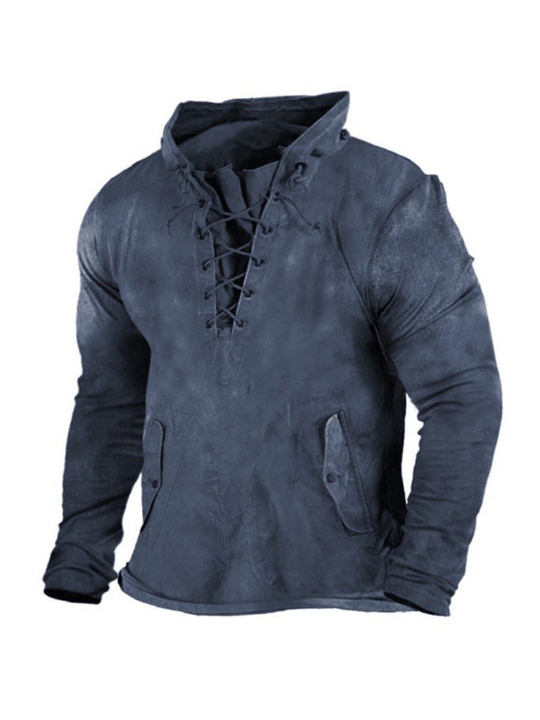 Retro Solid Color Outdoor Henley Tactical Sweatshirt