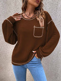 Solid Color Knit Pullover Sweater with Pocket
