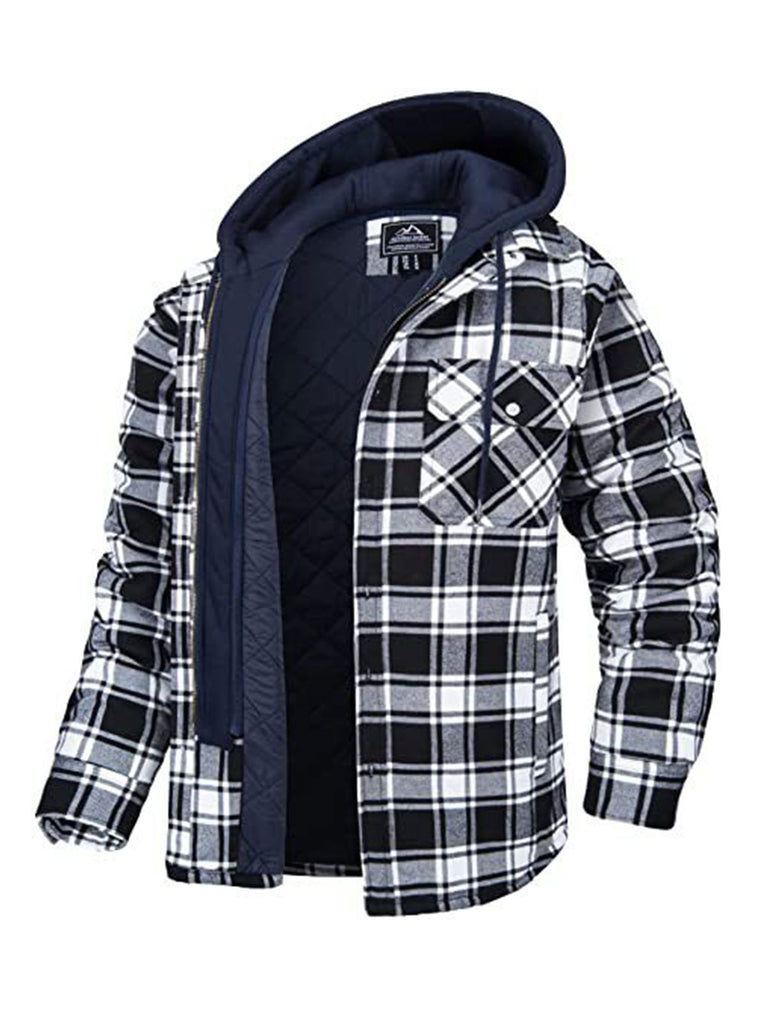 Flannel Jacket with Removable Hood Plaid Quilted Lining