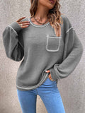 Solid Color Knit Pullover Sweater with Pocket