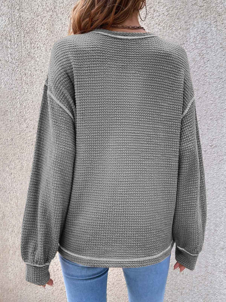 Solid Color Knit Pullover Sweater with Pocket