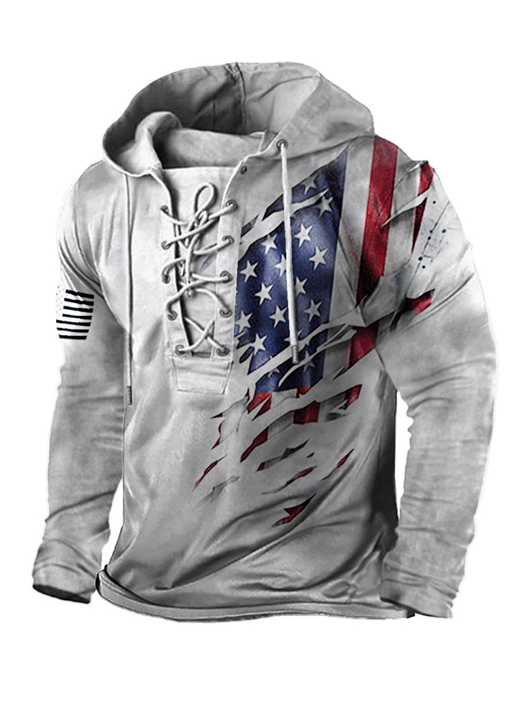 USA Flag Lace-Up Vintage Hoodie