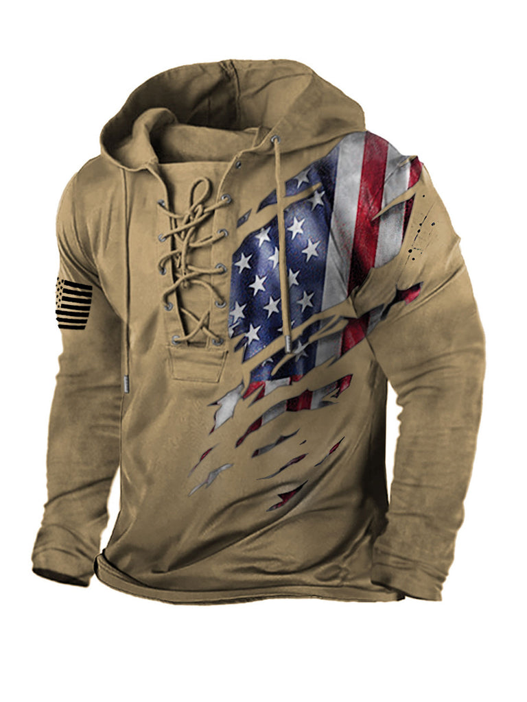 USA Flag Lace-Up Vintage Hoodie
