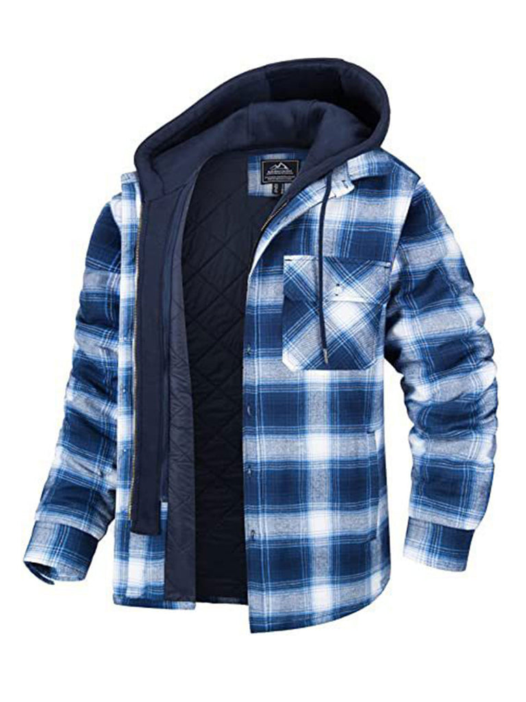 Flannel Jacket with Removable Hood Plaid Quilted Lining