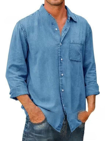 🔥Mens Denim Long Sleeve Button Down Shirt