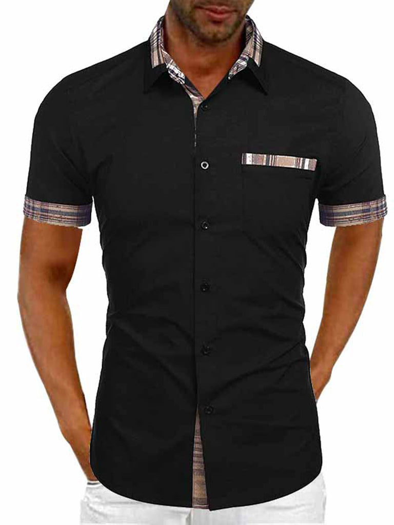 Casual Short Sleeve Plaid Collar Button Down Men Shirt