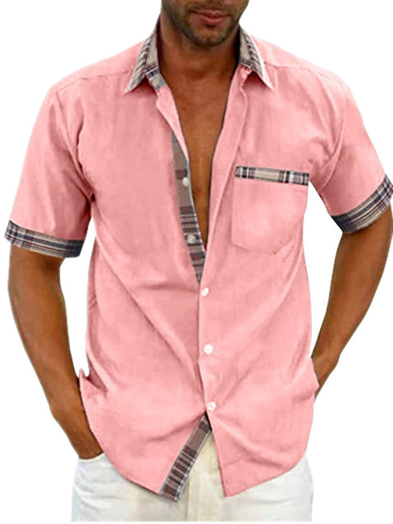 Casual Short Sleeve Plaid Collar Button Down Men Shirt