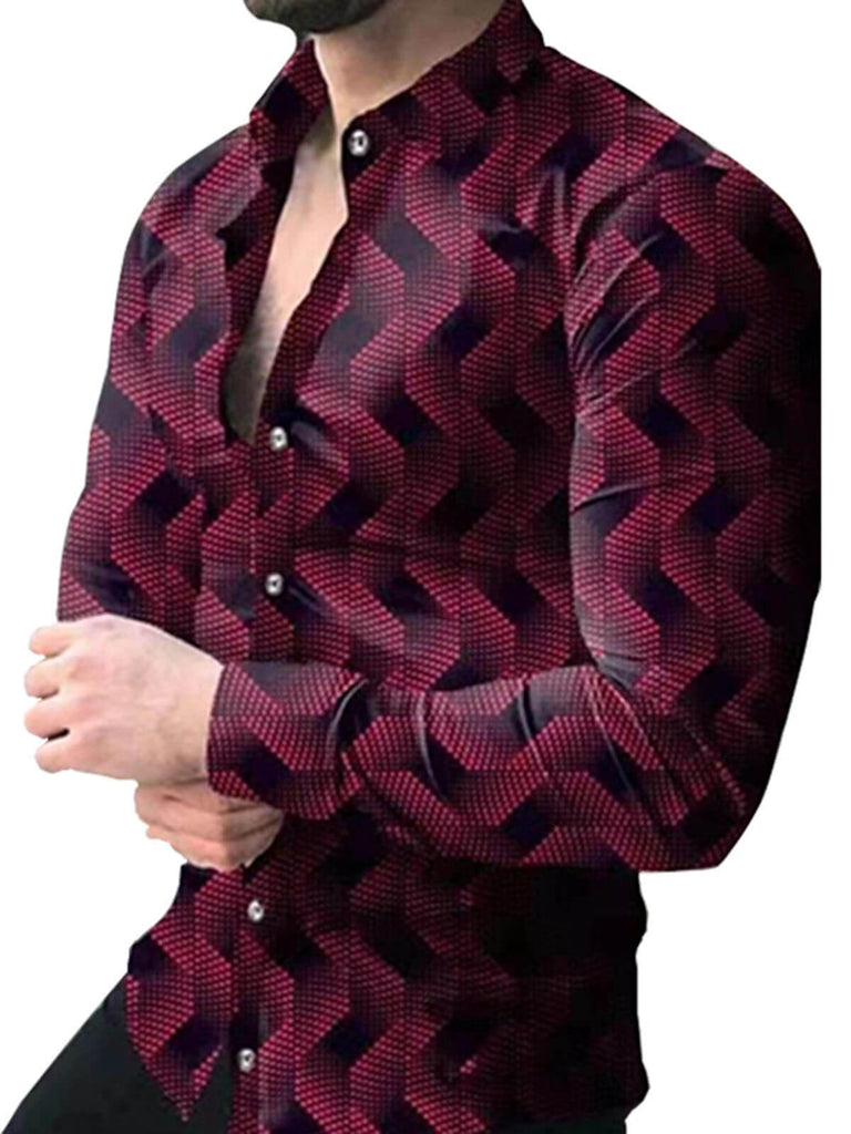 Long Sleeved Button Down Men Printed Shirt