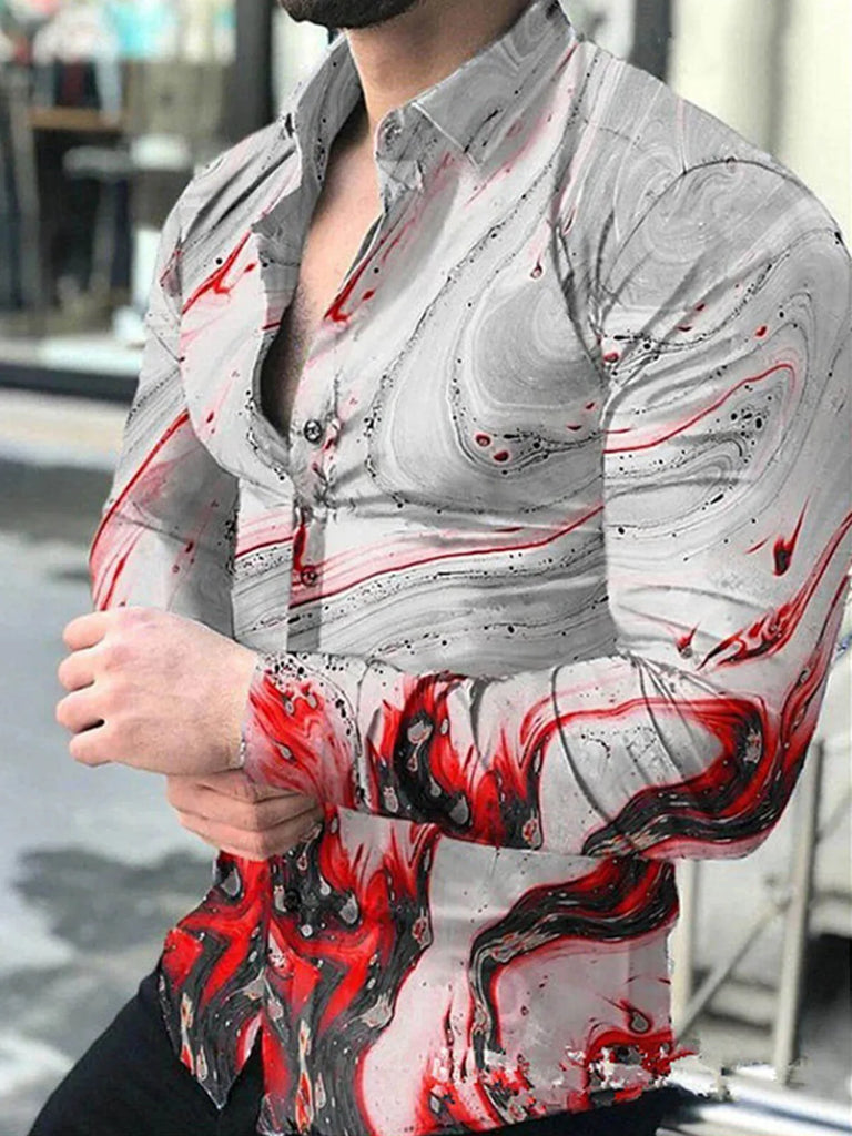 Long Sleeved Button Down Men Printed Shirt