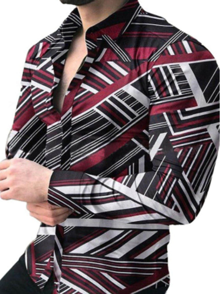 Long Sleeved Button Down Men Printed Shirt