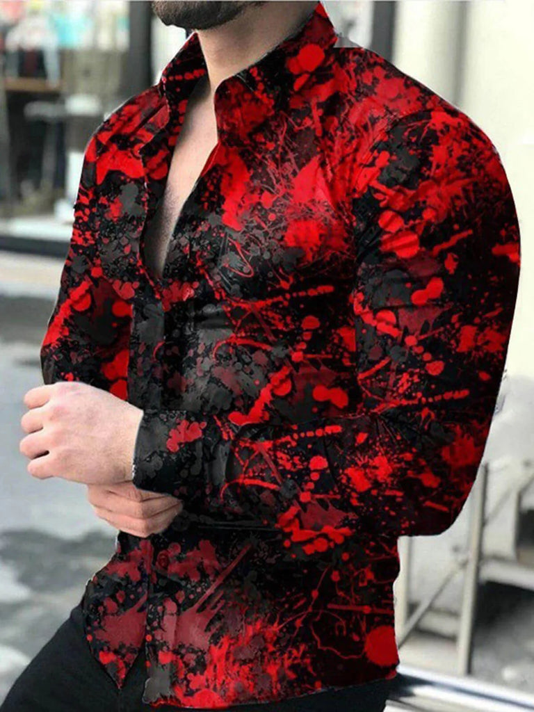 Long Sleeved Button Down Men Printed Shirt