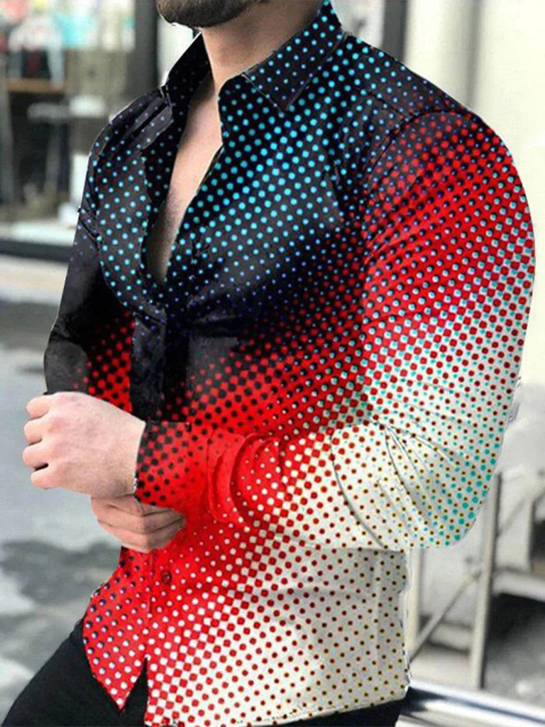 Long Sleeved Button Down Men Printed Shirt