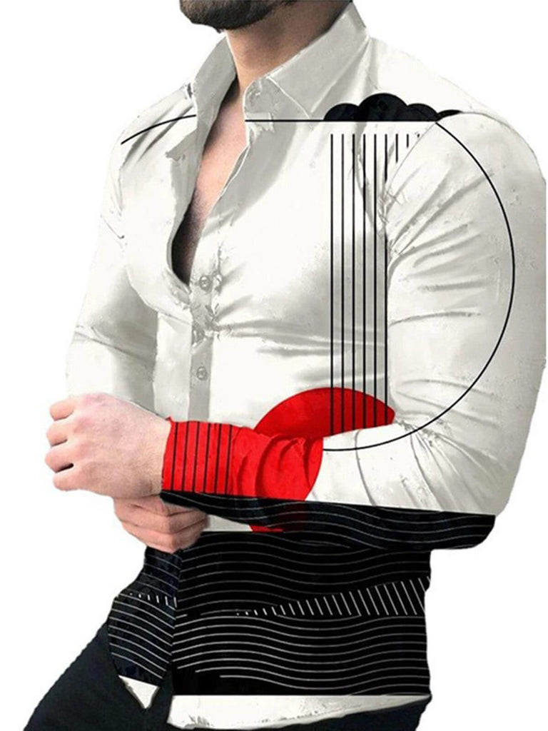 Long Sleeved Button Down Men Printed Shirt