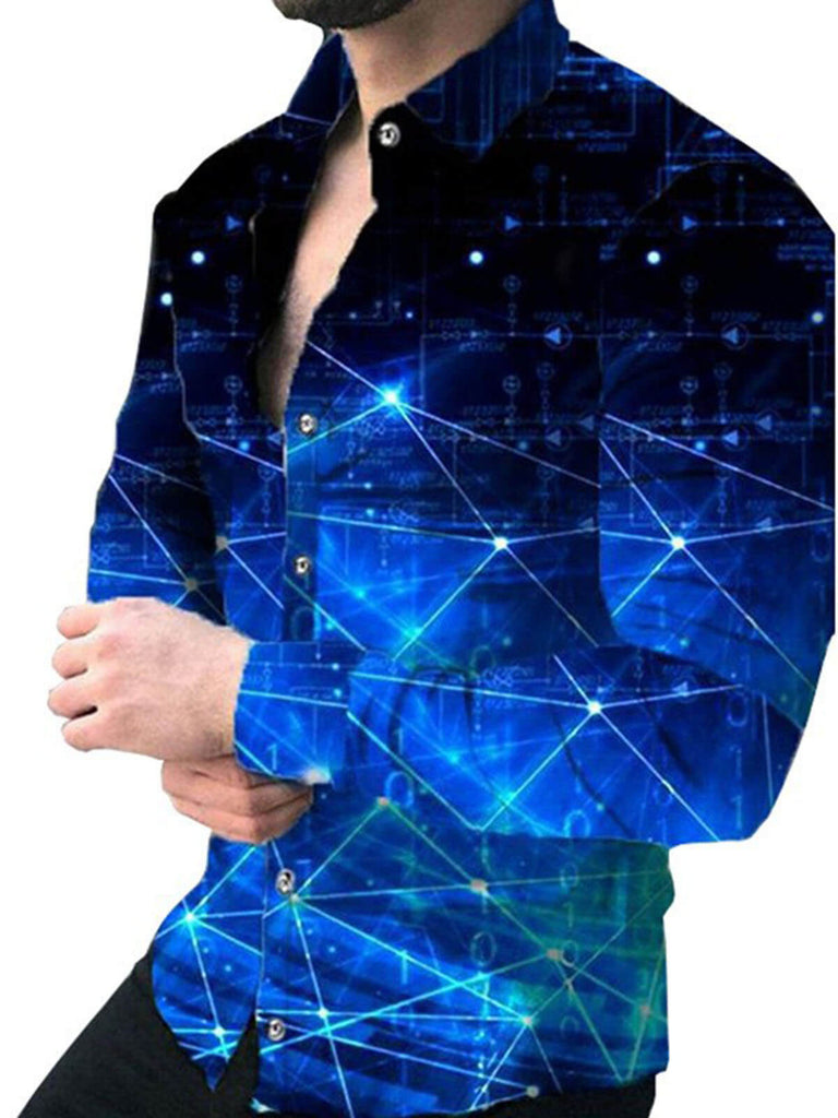 Long Sleeved Button Down Men Printed Shirt