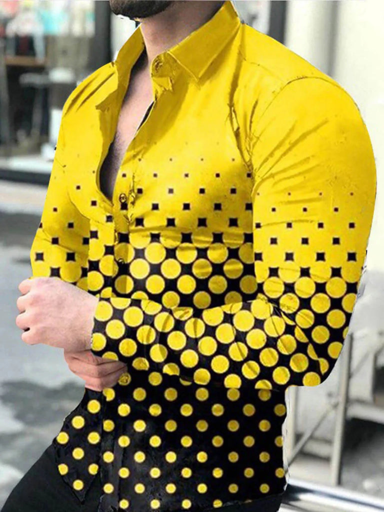 Long Sleeved Button Down Men Printed Shirt