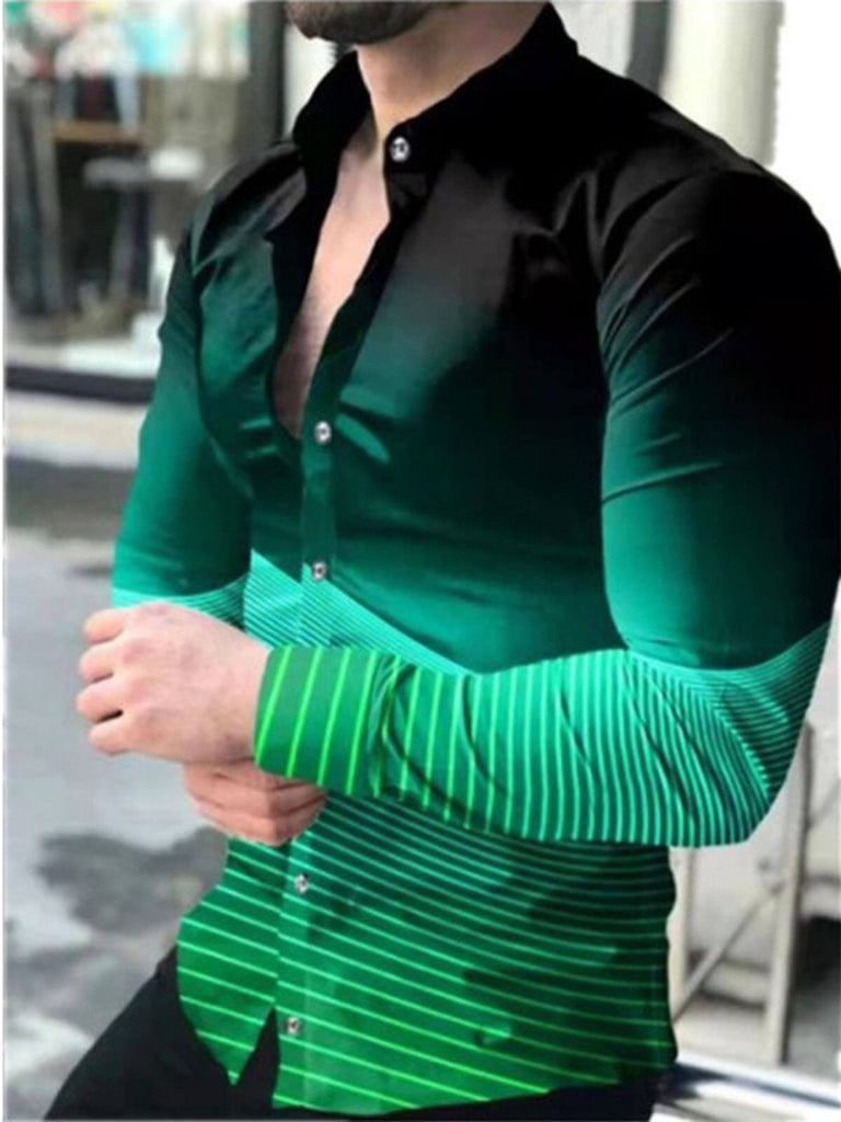 Long Sleeved Button Down Men Printed Shirt