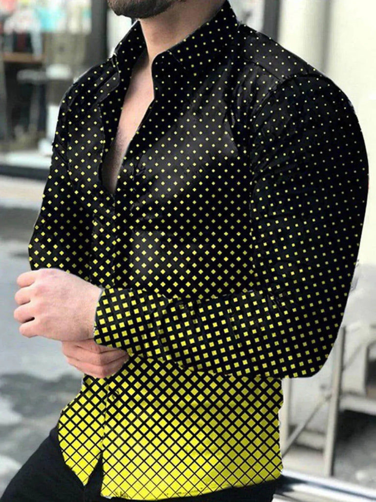 Long Sleeved Button Down Men Printed Shirt
