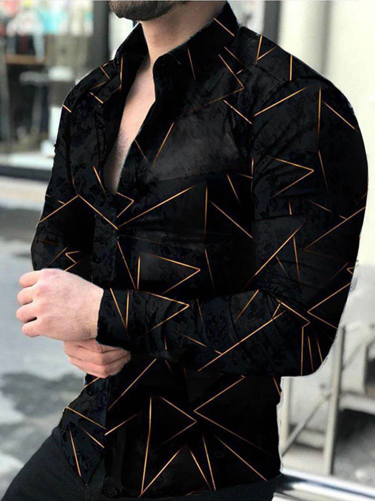 Long Sleeved Button Down Men Printed Shirt