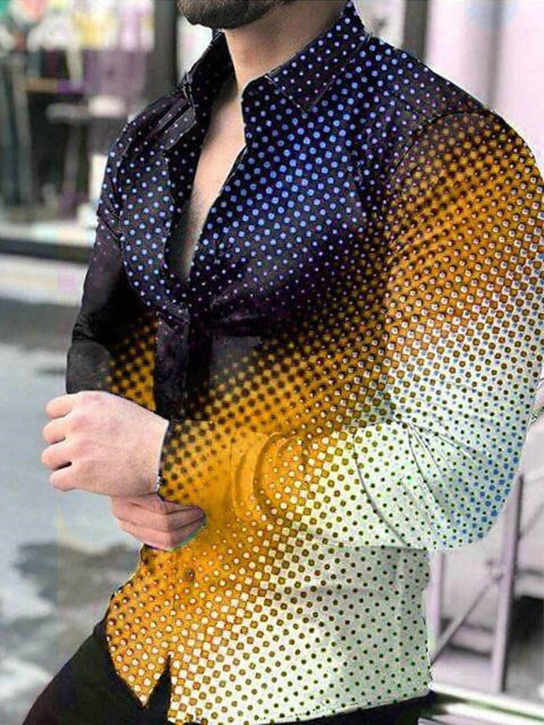 Long Sleeved Button Down Men Printed Shirt