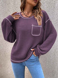 Solid Color Knit Pullover Sweater with Pocket