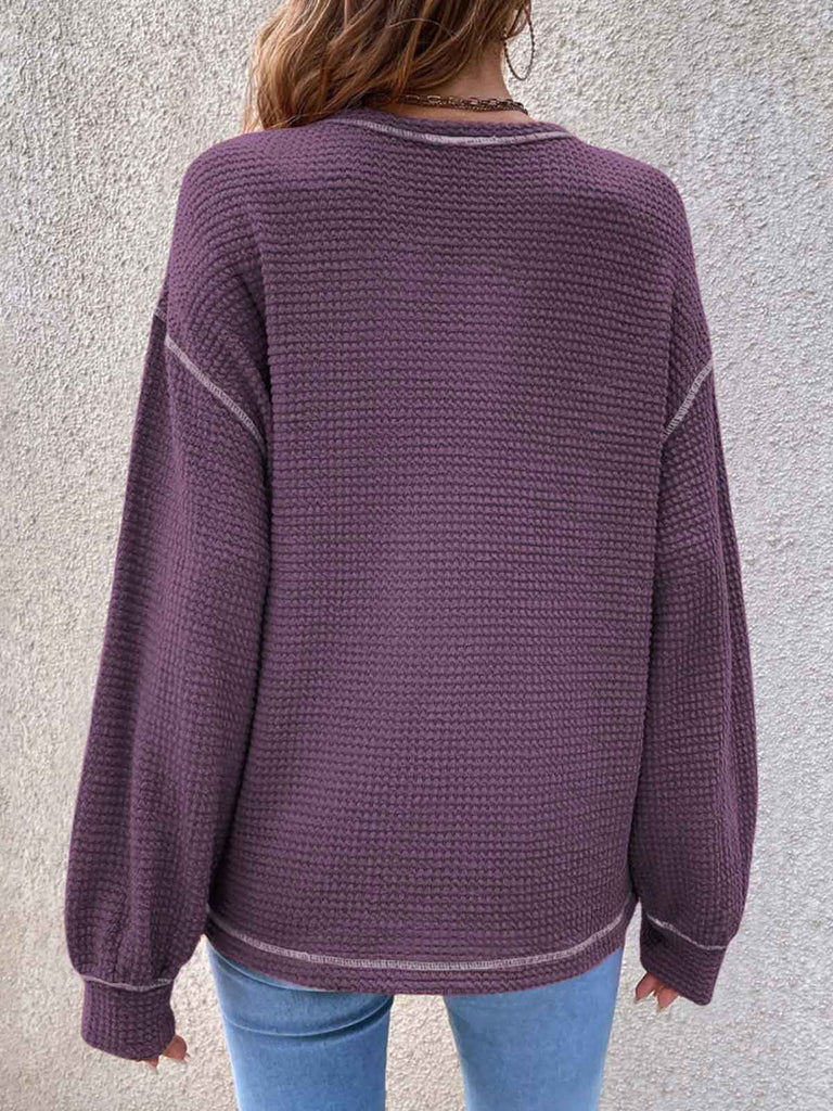 Solid Color Knit Pullover Sweater with Pocket
