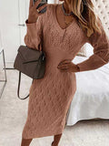 Ruched V Neck Sweater Dress