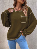 Solid Color Knit Pullover Sweater with Pocket