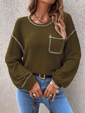 Solid Color Knit Pullover Sweater with Pocket