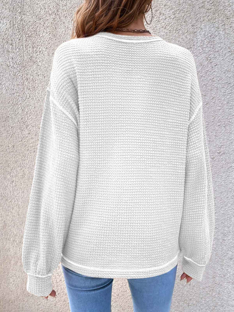 Solid Color Knit Pullover Sweater with Pocket
