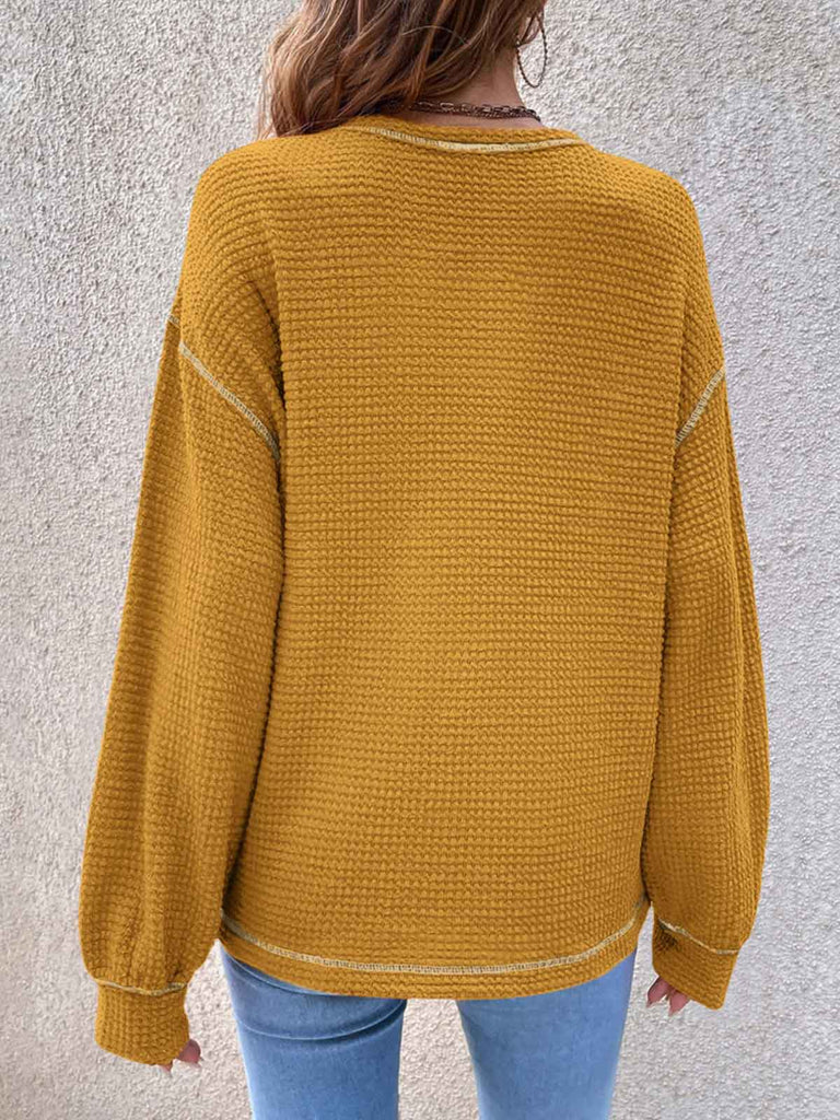 Solid Color Knit Pullover Sweater with Pocket