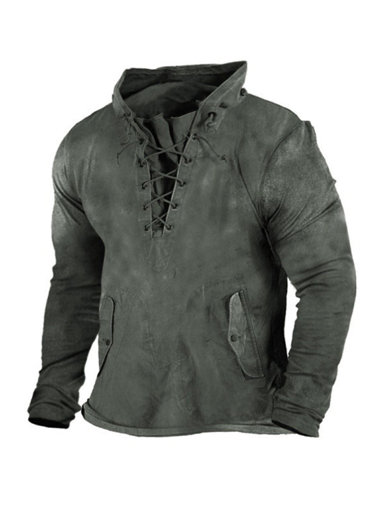 Retro Solid Color Outdoor Henley Tactical Sweatshirt