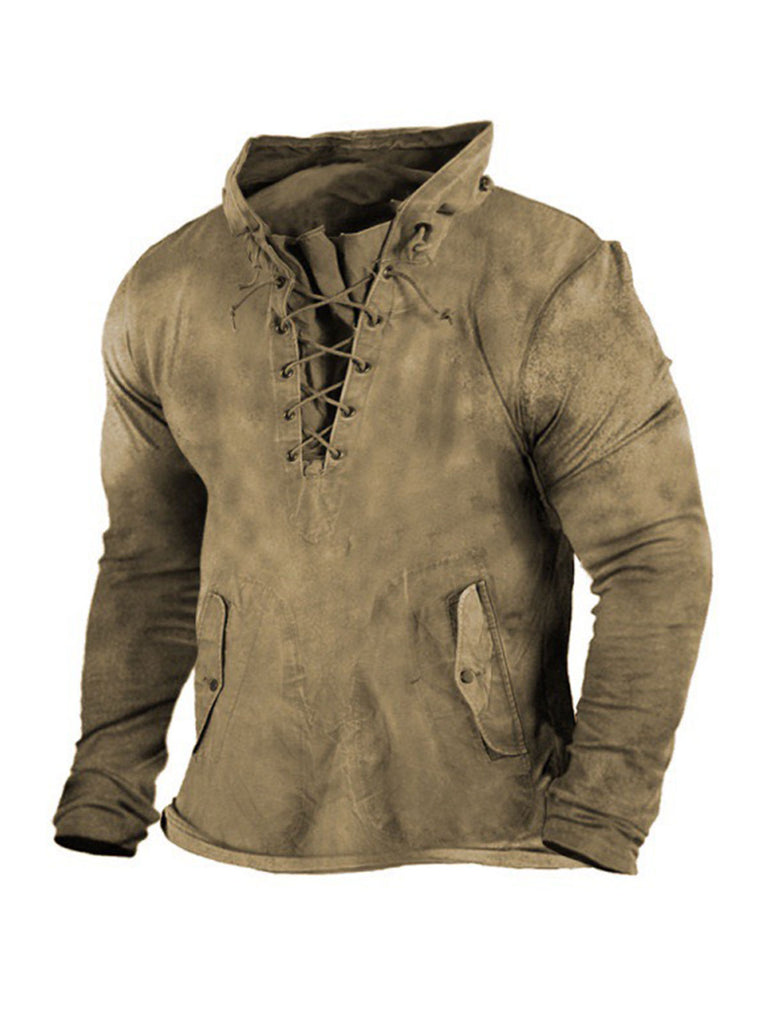 Retro Solid Color Outdoor Henley Tactical Sweatshirt
