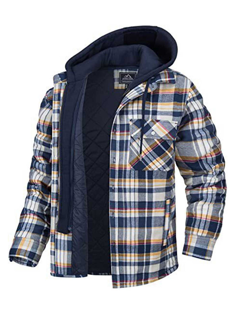 Flannel Jacket with Removable Hood Plaid Quilted Lining