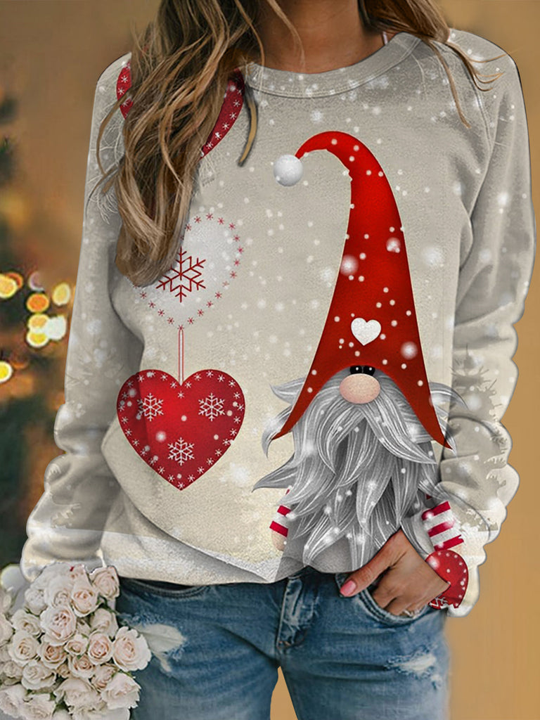 Christmas Gnome Print Crew Neck Sweatshirt