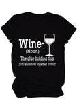 Casual Letter Red Wine Glass Print Top