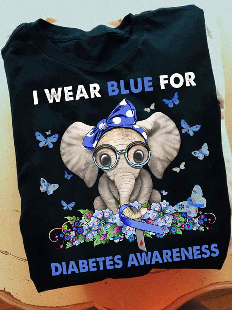I Wear Blue For Diabetes Awareness Elephant Shirt