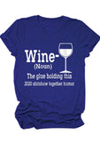 Casual Letter Red Wine Glass Print Top